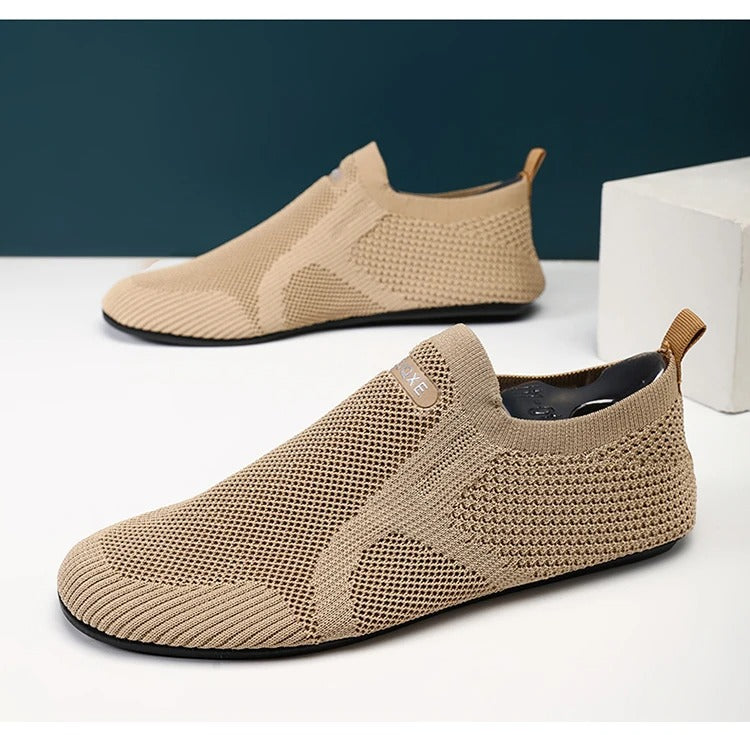 Flexible sole of men's knit barefoot slip-on shoes. Designed for lightweight, comfortable walking.