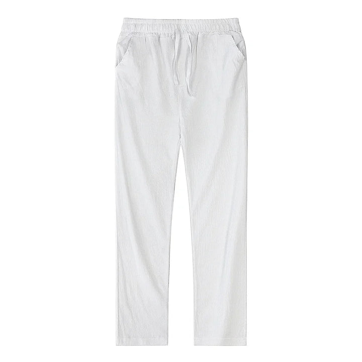 Men's breathable khaki linen blend casual trousers, offering relaxed fit and summer comfort.