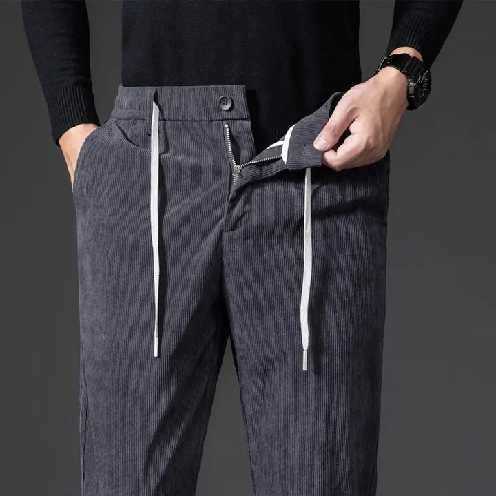 Khaki casual men's pants, relaxed fit with drawstring closure for ultimate everyday comfort.
