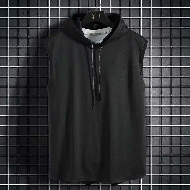 Stylish men's Kinetic sleeveless hooded vest, ideal for casual wear & athletic fashion. Quick-dry activewear.