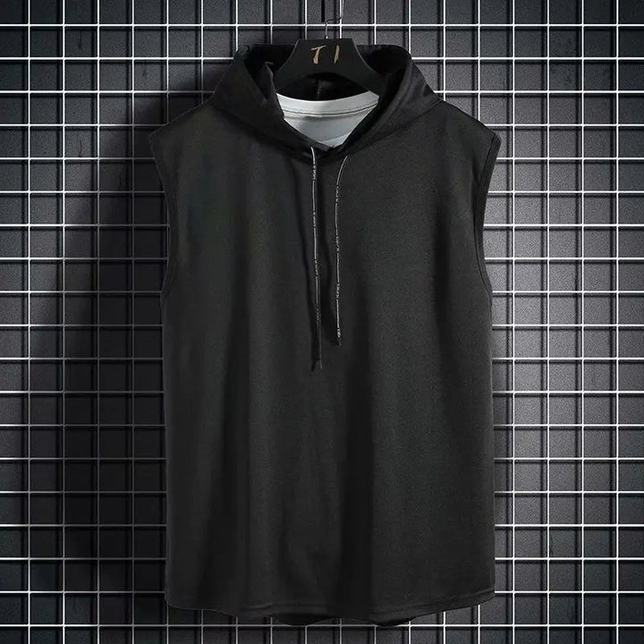 Stylish men's Kinetic sleeveless hooded vest, ideal for casual wear & athletic fashion. Quick-dry activewear.