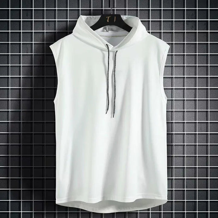 Versatile men's Kinetic sleeveless hoodie for gym or casual outings. Comfortable, moisture-wicking athletic top.