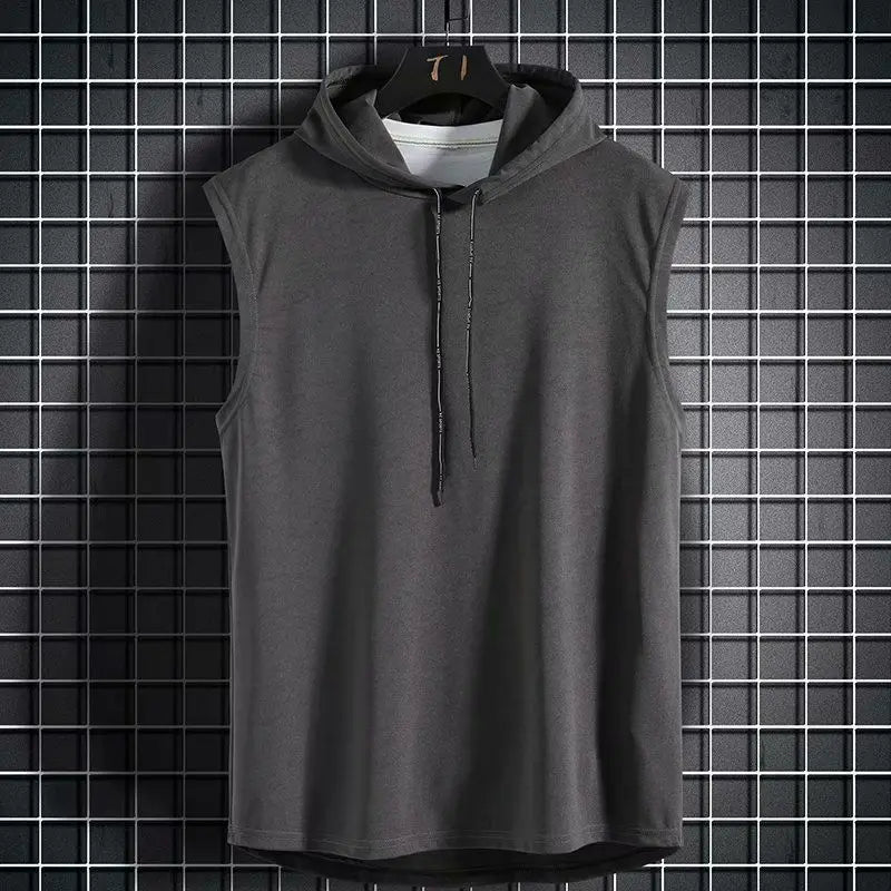 Athletic men's Kinetic sleeveless performance hoodie. Quick-dry & moisture-wicking for intense workouts & gym.