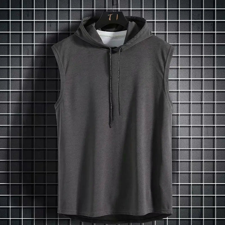 Athletic men's Kinetic sleeveless performance hoodie. Quick-dry & moisture-wicking for intense workouts & gym.