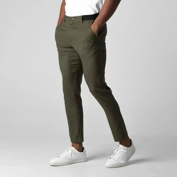Green men's Kingston stretch chinos, a comfortable cotton blend for casual or workwear.