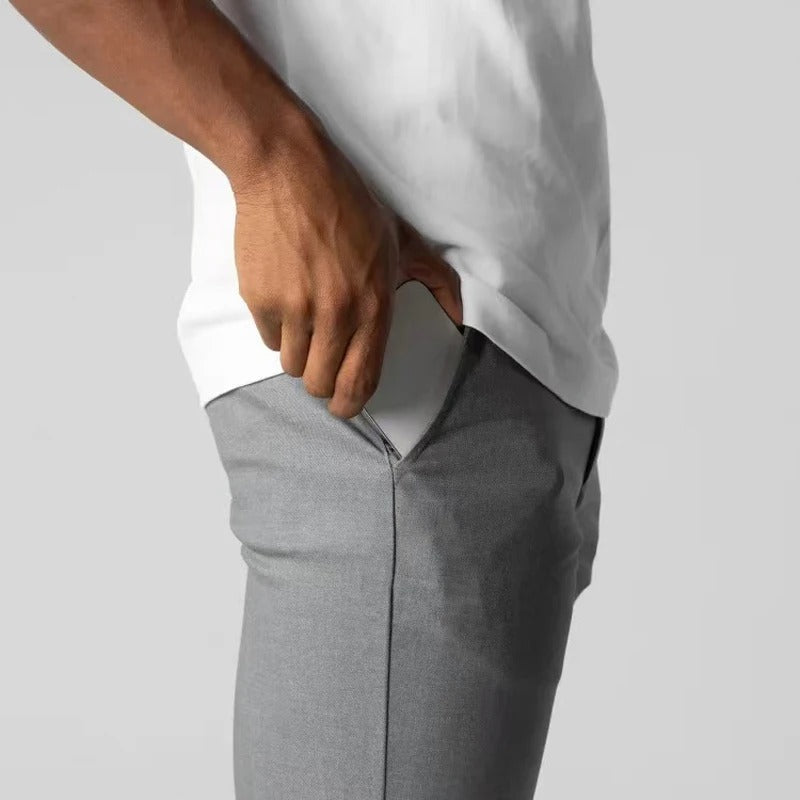 Gray men's Kingston stretch chinos, versatile everyday pants with a comfortable cotton blend.