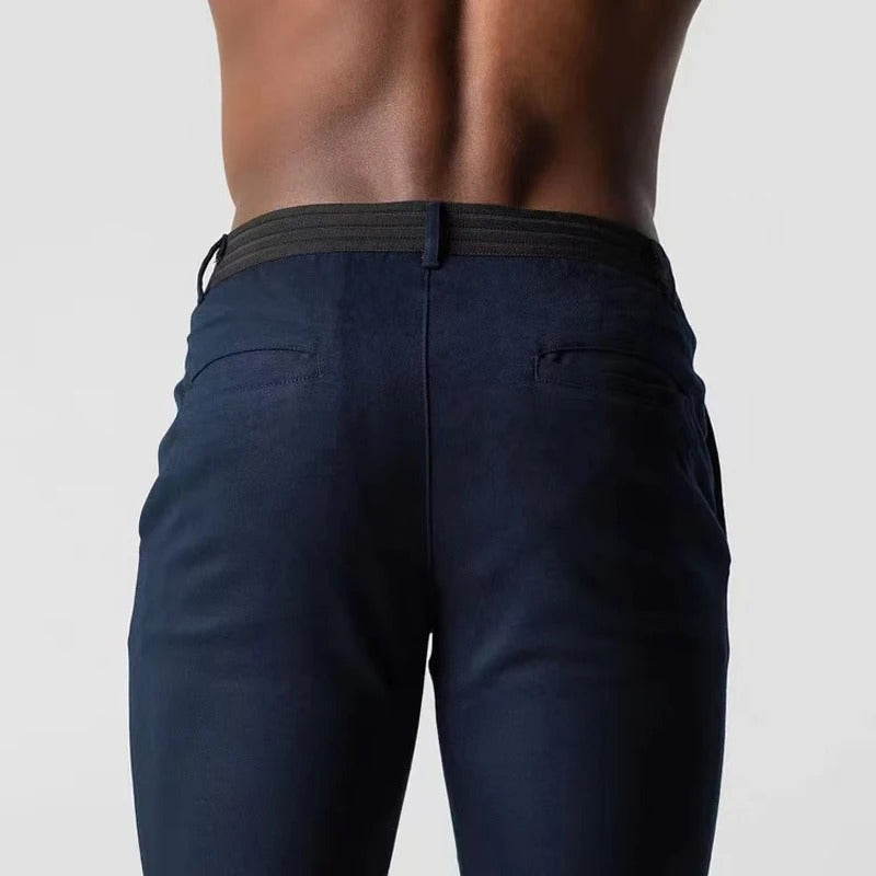 Tailored fit men's Kingston chinos, stretch fabric for stylish comfort in work or casual settings.