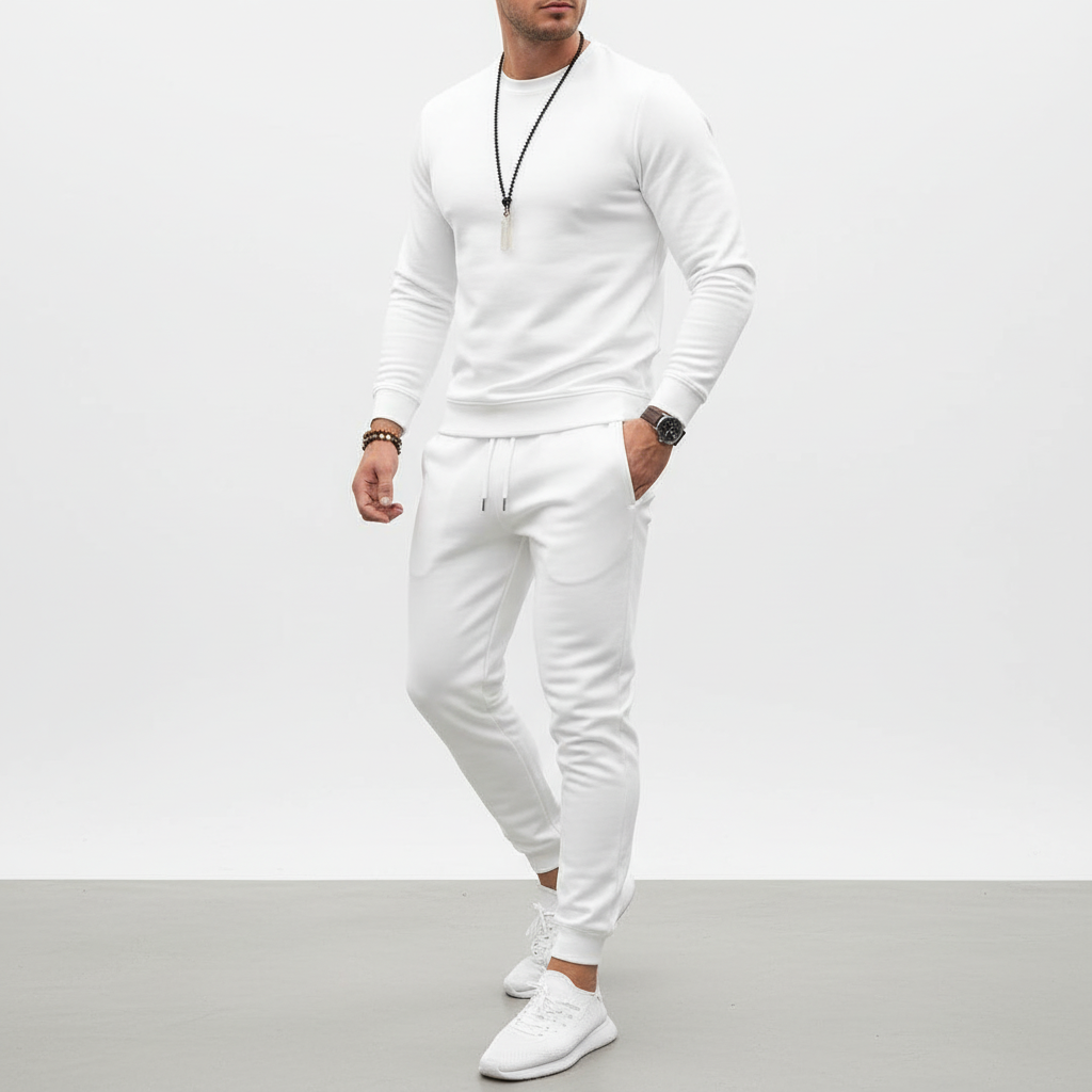 Full view of men's Kirk tracksuit set, perfect workout clothes & stylish activewear.