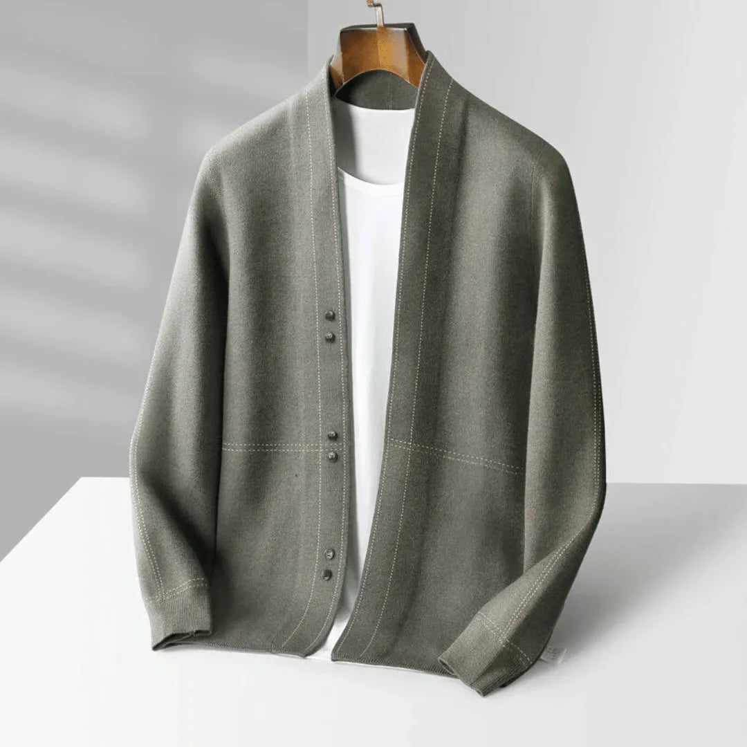 Men's knit button-front cardigan in a classic smart casual style, perfect for layering.