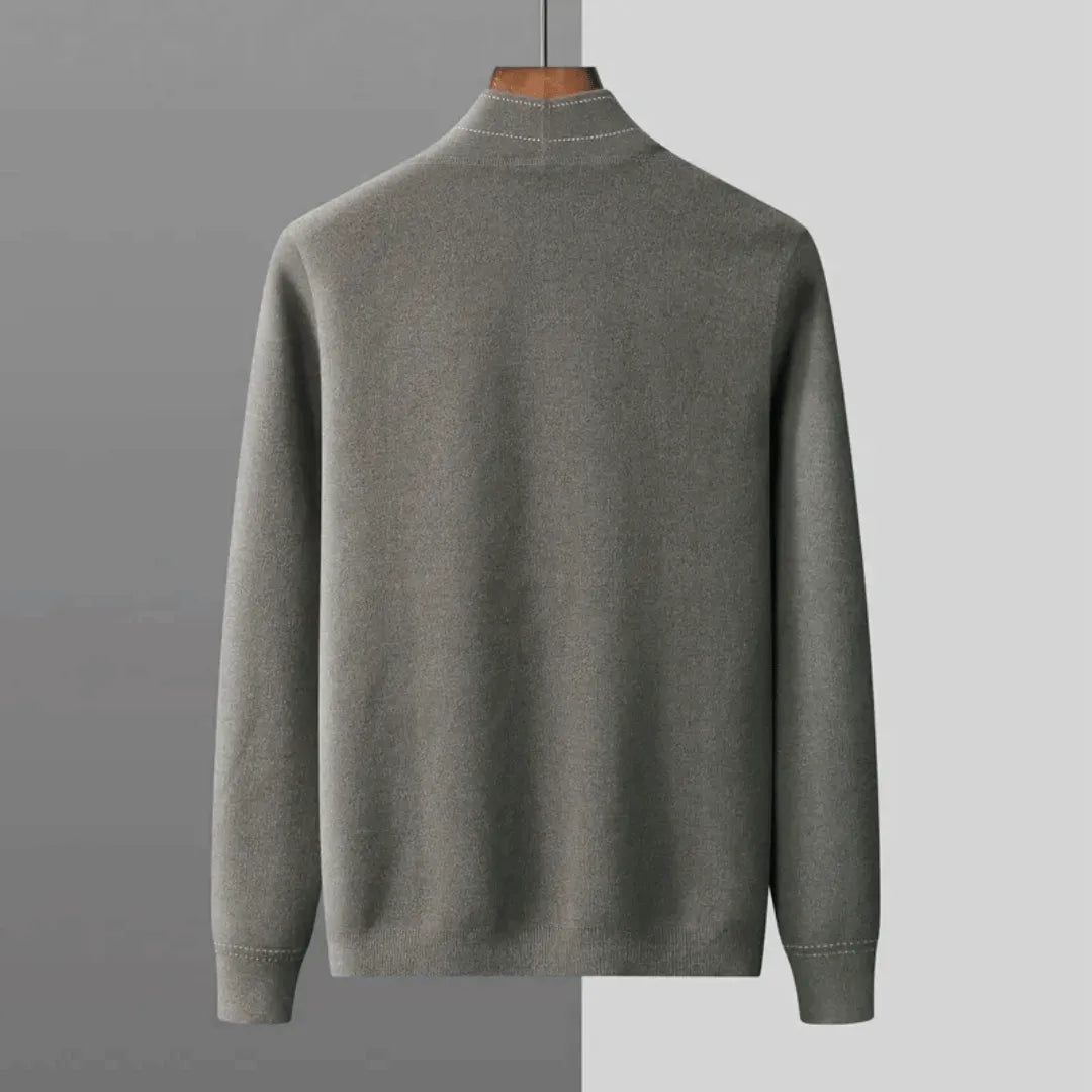 Close-up of a men's knit cardigan's soft texture and button detailing, ideal for smart casual.