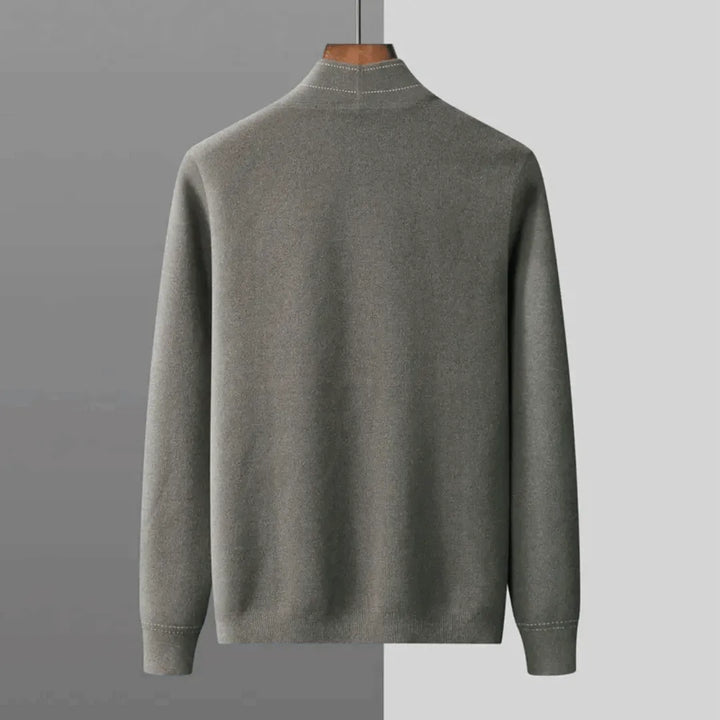 Close-up of a men's knit cardigan's soft texture and button detailing, ideal for smart casual.