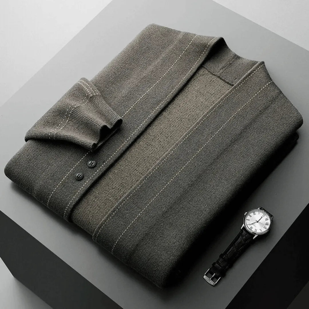 Stylish man wearing a versatile knit cardigan for a smart casual look, perfect for everyday layering.