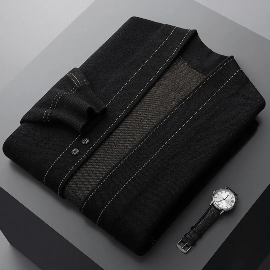 Versatile men's knit cardigan, perfect for elevating smart casual outfits and easy layering in mens fashion.
