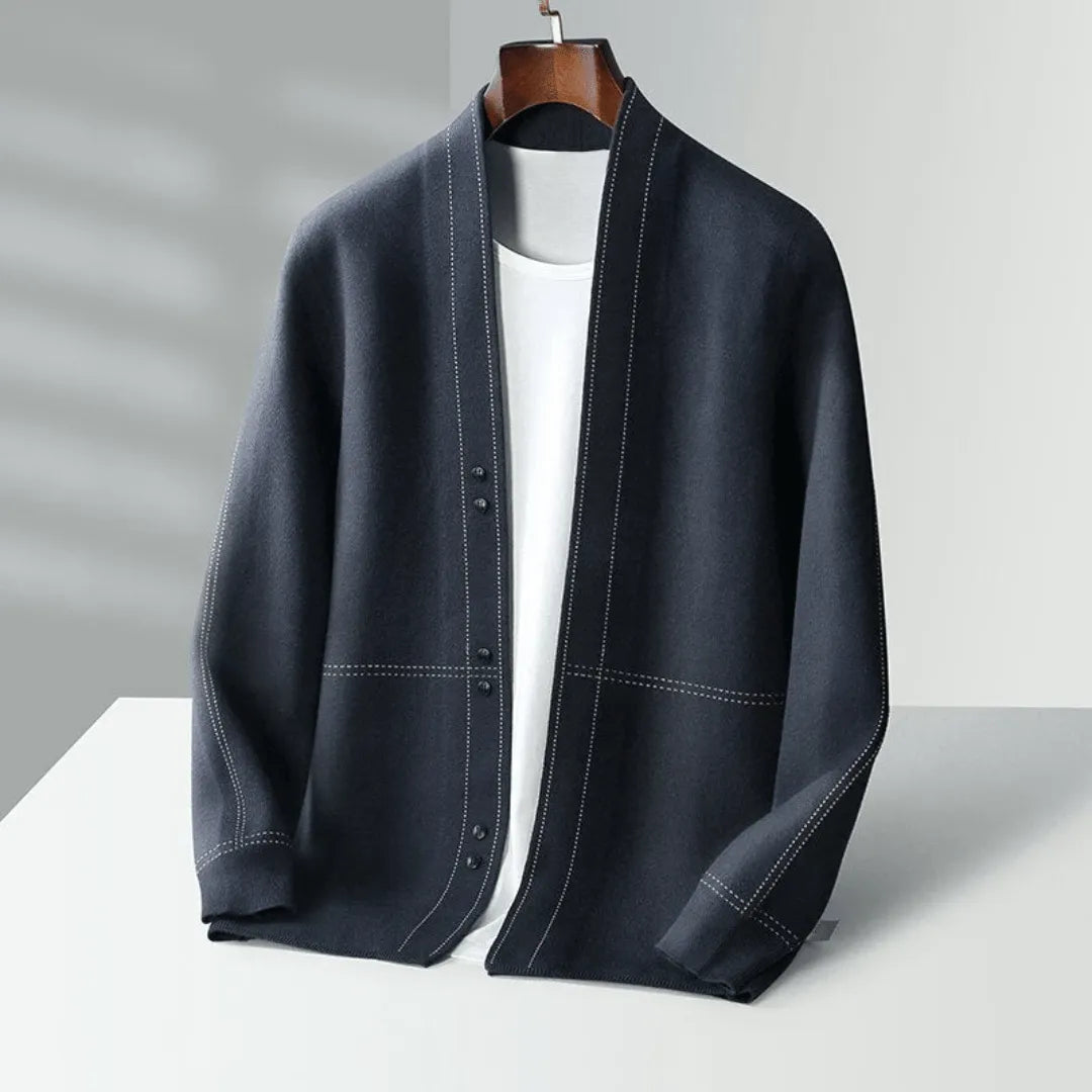 Men's classic knit cardigan, a comfortable and stylish layering sweater for smart casual mens fashion.