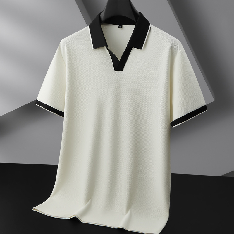 Men's knit polo shirt, comfortable stretch fabric, contrast collar, perfect for business casual and everyday wear.