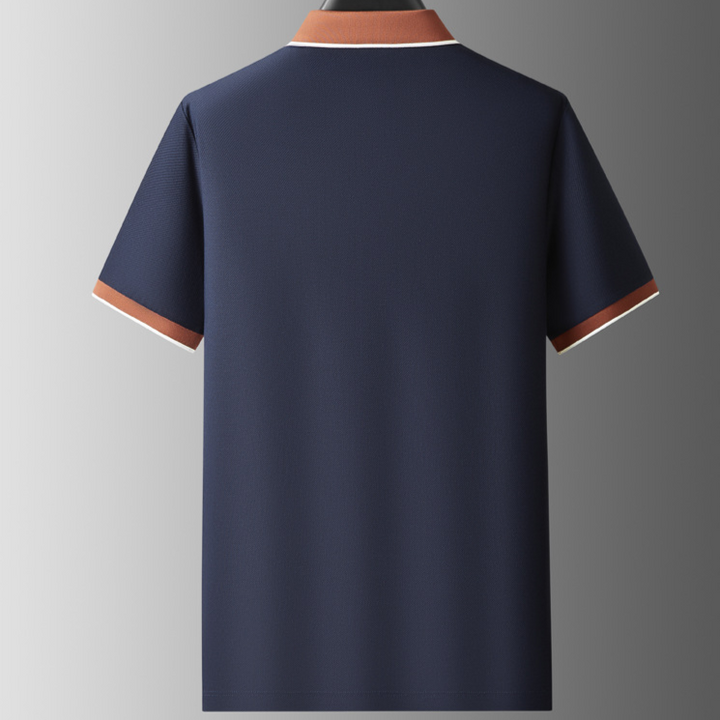 Comfortable men's knit polo, versatile top for casual or business casual looks. Distinctive contrast collar detail.