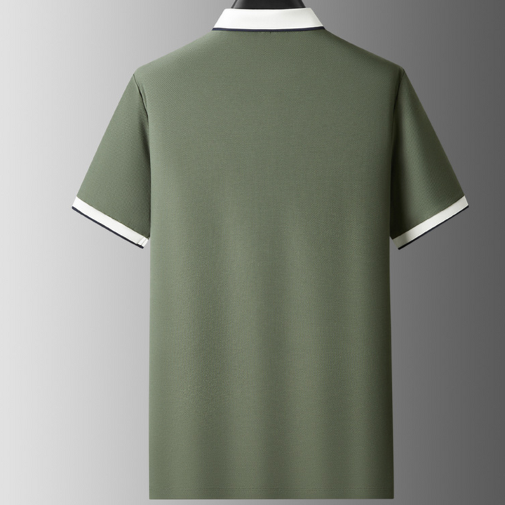 Men's versatile knit polo, comfortable and stretchable, with a striking contrast collar. Great for modern men's fashion.