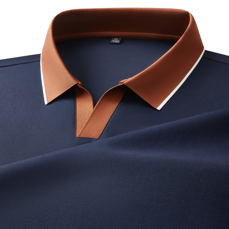 Premium men's casual knit polo shirt, designed for comfort and style. Features a stylish contrast collar for an elevated look.