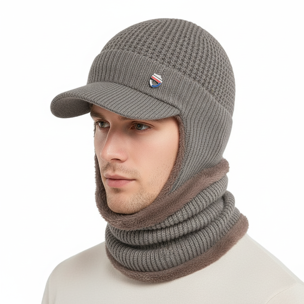 Men's accessories: warm knitted beanie with brim, versatile cotton blend