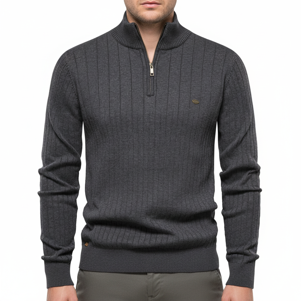 Men's fashion: a knitted zip collar sweater in a simple, warm design and cotton blend fabric