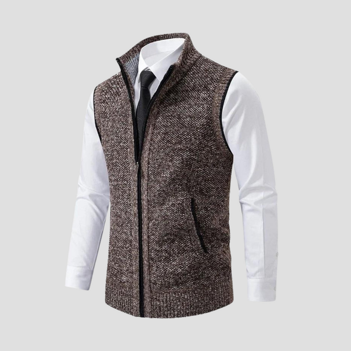 Men's versatile knitted zip gilet as a layering piece, offering comfort and smart casual style for various outfits.