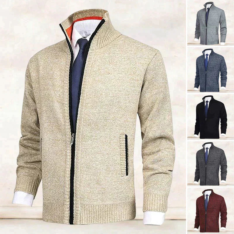 Men's knitted zipper jacket, perfect for smart casual layering. Comfortable fall & winter outerwear.