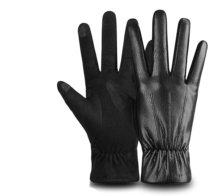 Men's leather touchscreen thermal gloves, Oliver, for cold weather