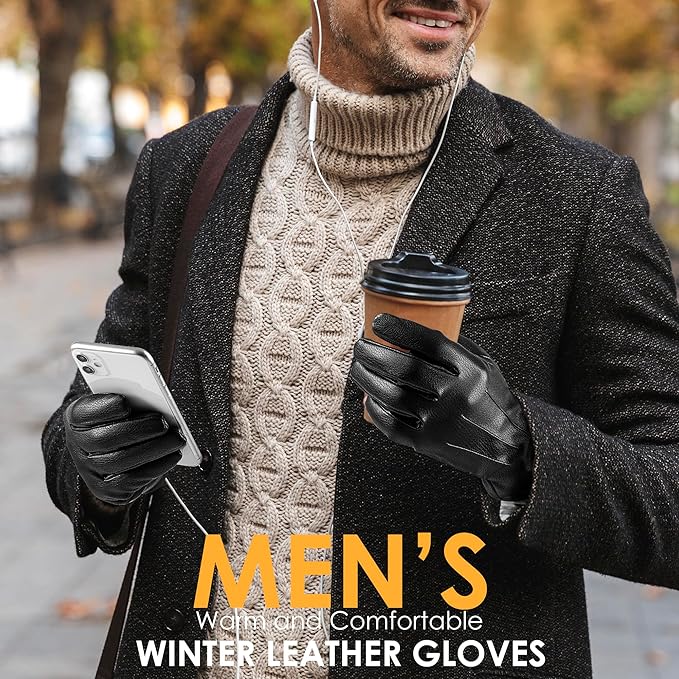 Stylish men's thermal leather gloves by Oliver, touchscreen friendly