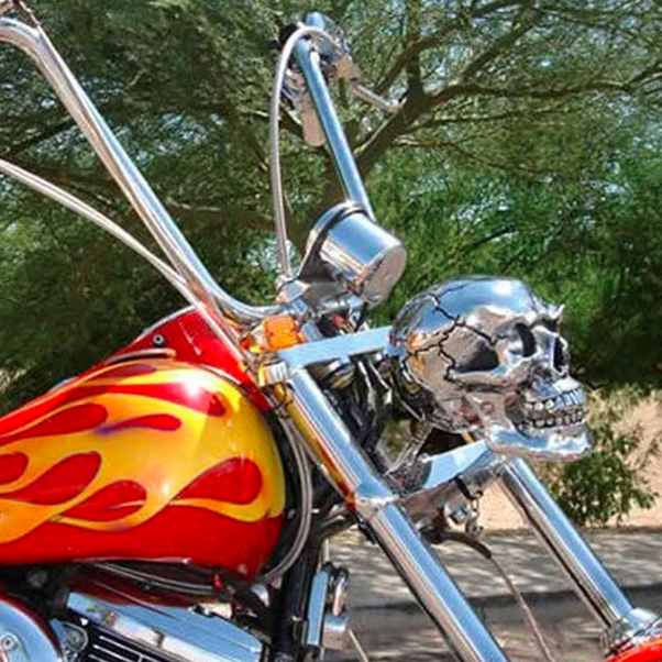 Custom men's motorcycle skull headlight, an eye-catching LED accessory for a unique bike look.