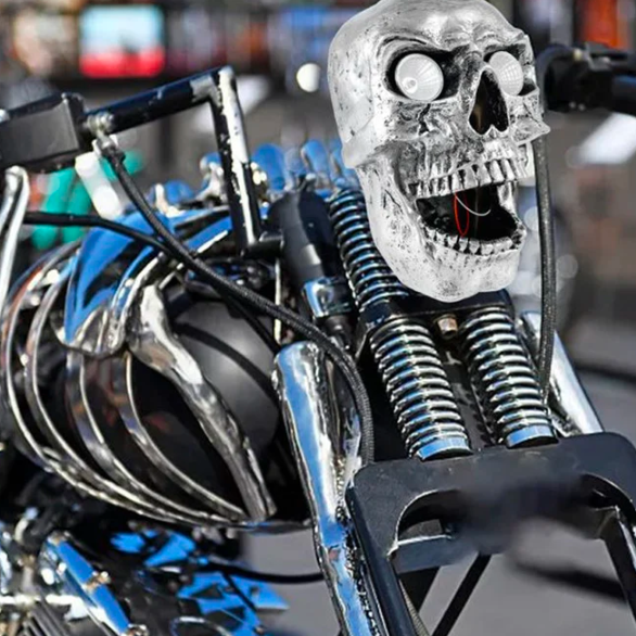 Bright LED skull motorcycle headlight, a durable and unique lighting accessory for men's custom bikes.