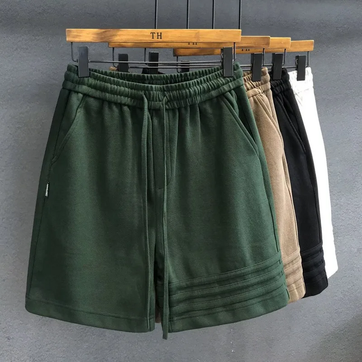 Men's Legacy heavyweight striped comfort shorts in green, ideal for casual wear, lounging, or streetwear.