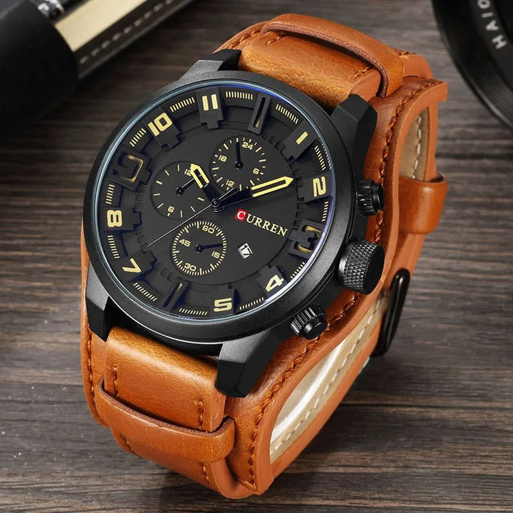 Durable Legacy men's chronograph watch, black dial, genuine leather band, a timeless accessory.