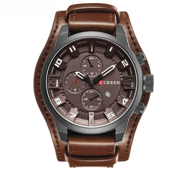 Elegant Legacy men's leather chronograph watch, a perfect accessory for any occasion.