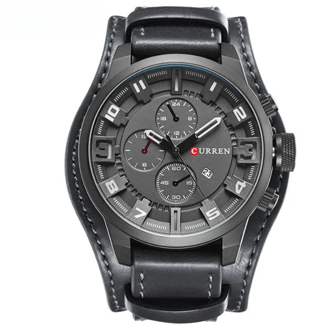 Legacy men's classic chronograph watch with stainless steel case and genuine leather strap.