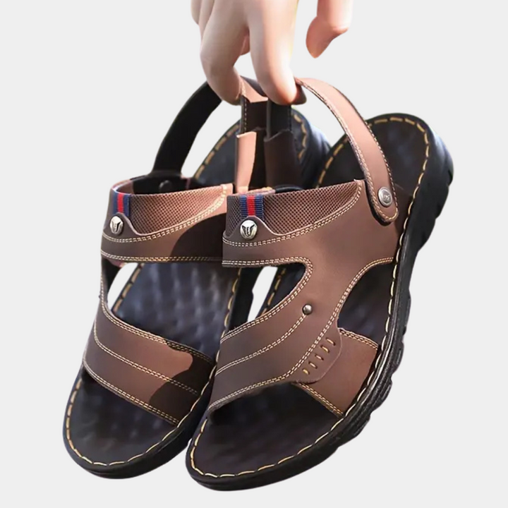 Comfortable men's Leon leather walking sandals with durable soles & adjustable straps. Perfect for daily wear.