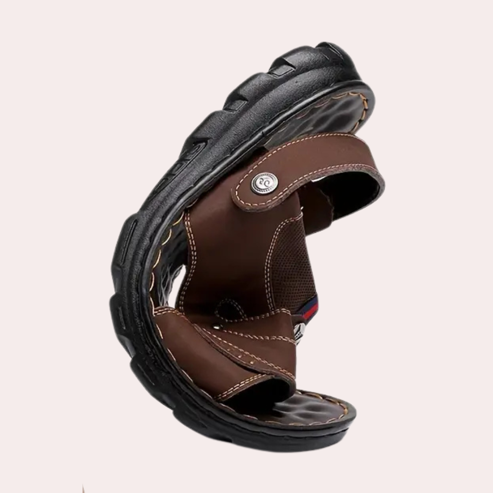 Versatile men's Leon casual leather sandals, ideal for summer, beach, & everyday comfort. Slip-on design.