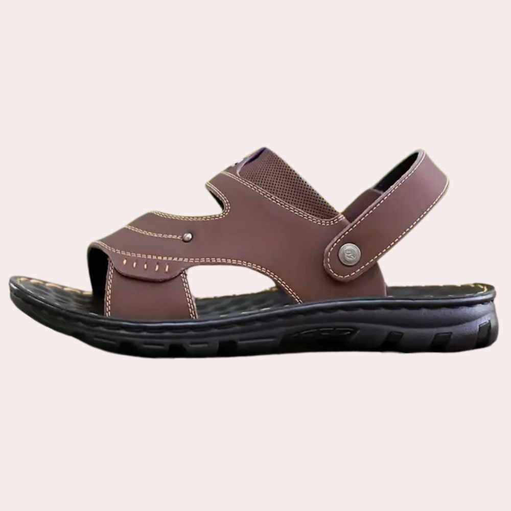 Durable men's Leon leather sandals for everyday comfort & long-lasting casual wear. Adjustable closure.