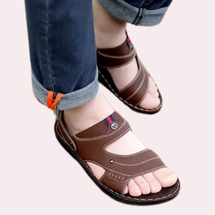 Leon men's casual leather sandals with soft footbed & adjustable straps for ultimate comfort & daily use.