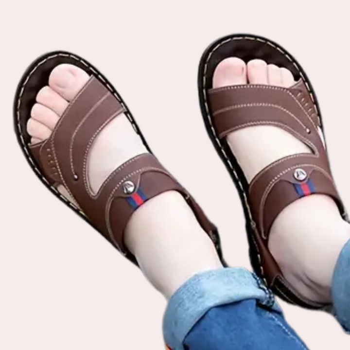 Men's Leon leather beach sandals with adjustable straps, perfect for summer holidays & outdoor adventures.