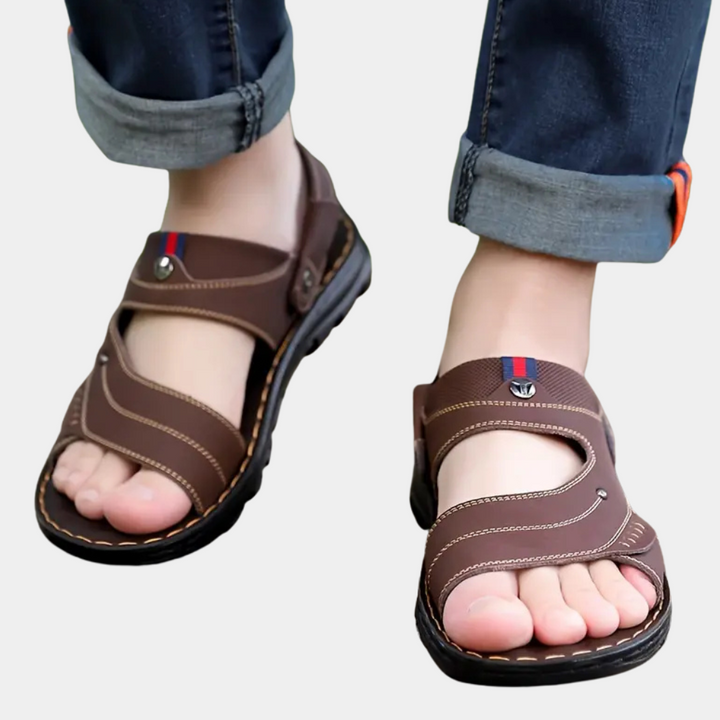 Men's casual Leon leather sandals. Comfortable, adjustable straps, durable for versatile everyday wear.