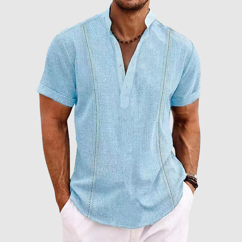 Men's dark blue short sleeve Harbour shirt, perfect for summer fashion & warm weather comfort. Classic style.