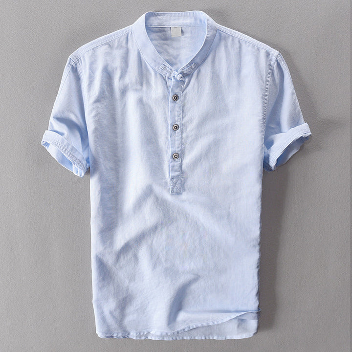 Men's light blue Mallorca lightweight summer shirt. Short sleeve button down for casual comfort & resort wear.