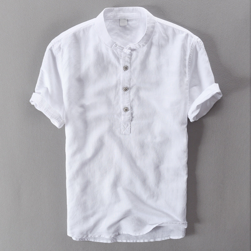 White men's Mallorca lightweight summer shirt. Short sleeve button down, perfect for beachwear & vacation comfort.