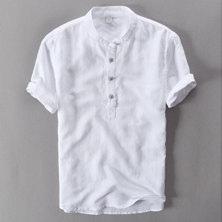 White men's Mallorca lightweight summer shirt. Short sleeve button down, perfect for beachwear & vacation comfort.