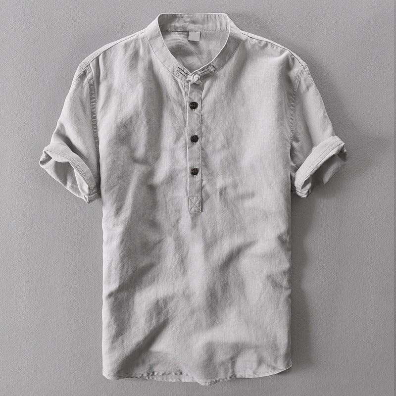 Gray men's lightweight Mallorca summer shirt. Comfortable short sleeve button down, ideal for casual & beachwear.