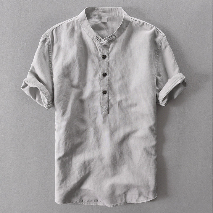Gray men's lightweight Mallorca summer shirt. Comfortable short sleeve button down, ideal for casual & beachwear.