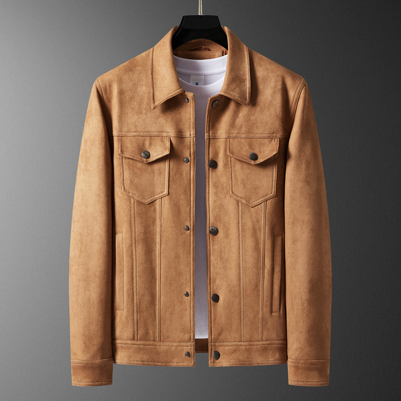 Textured button-front men's jacket in light brown, excellent for everyday smart casual wear.