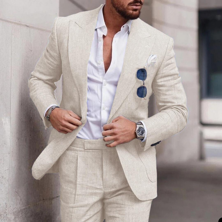 Modern men's summer casual suit. This lightweight 2-piece resort wear set combines style and comfort.