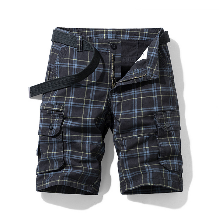 Men's casual check pattern cargo shorts, lightweight and comfortable for daily wear or summer trips.