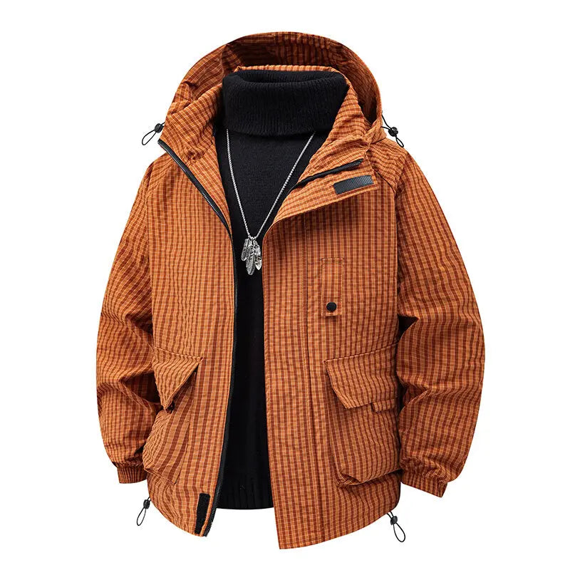 Men's lightweight all-season hooded jacket, perfect for versatile outdoor & urban style.